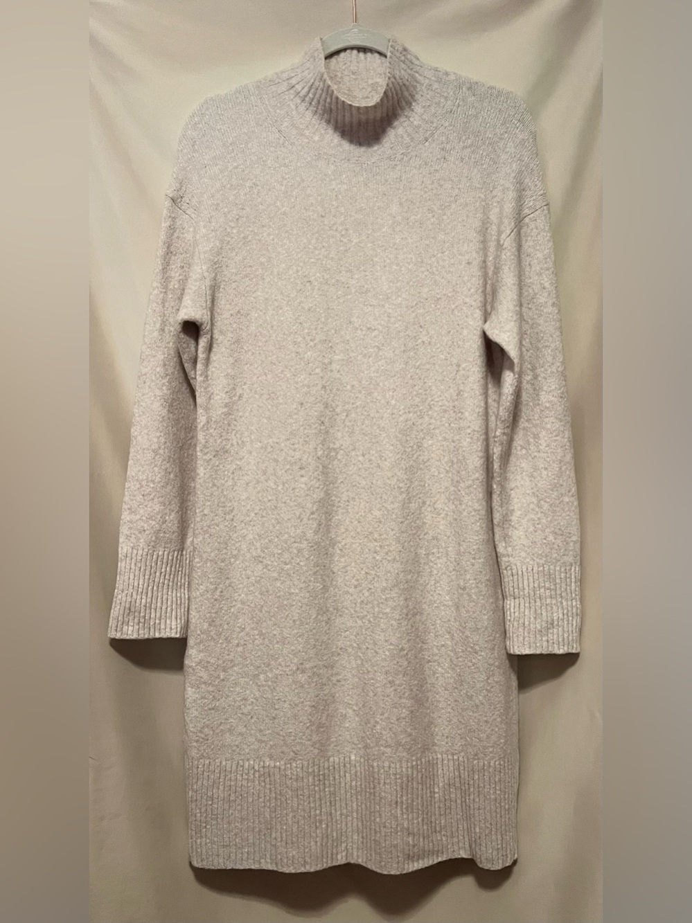 Everlane Cream High-Neck Long Sleeve Cotton/Alpaca Sweater Dress